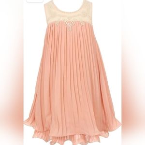 Couture blush Pink peach pleated pearl embellished shift gown pageant dress 8 M